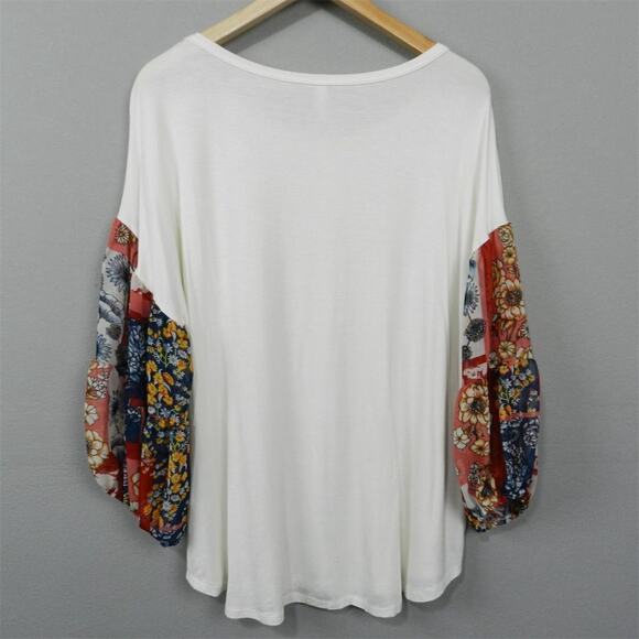 Watermelon Women's 2XL Knit Top Floral Sleeve Pullover Ivory Cream Multicolor - Picture 8 of 11